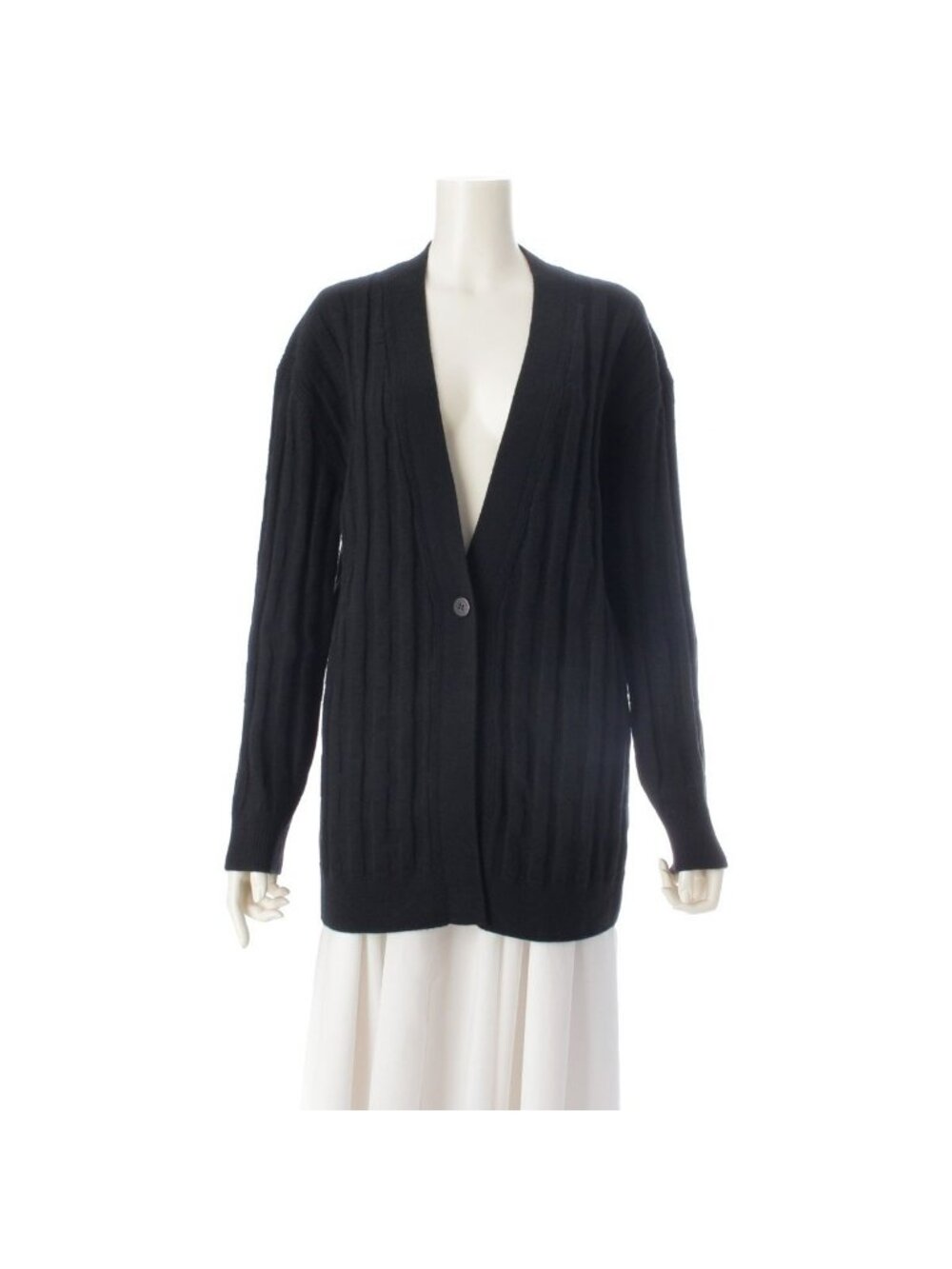 Hermes Voyage Wool Sellier Buttons Long Cardigan Knit Top Black 36